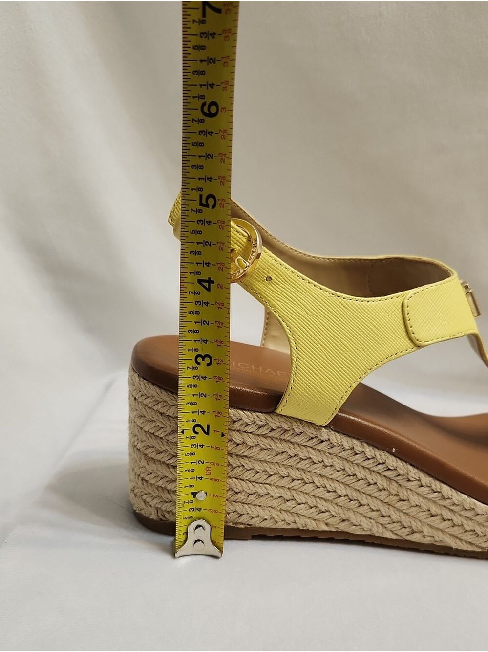 Michael Kors Laney Yellow Leather Espadrille Wedge Thong Sandals (Size 7) - Picture 10 of 12